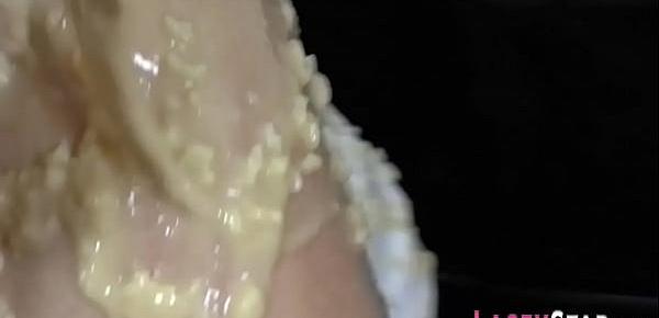  Pudding drenched grandmother licks busty les